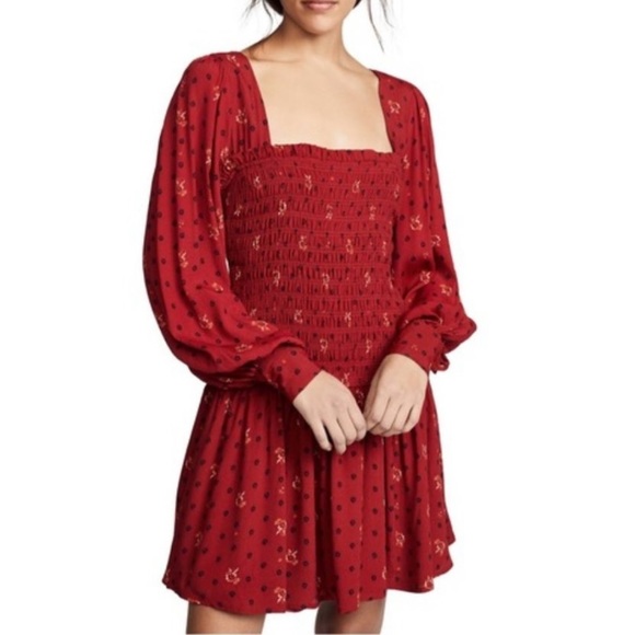 Free People Dresses & Skirts - Free People Red Two Faces Print Square Neck